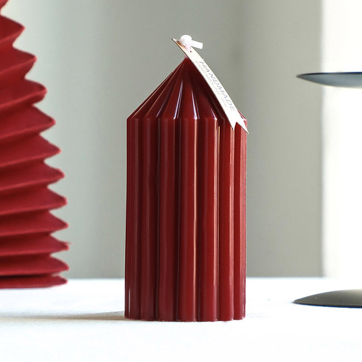 Textured Vertical-Ribbed Pointed-Top Decorative Pillar Candle