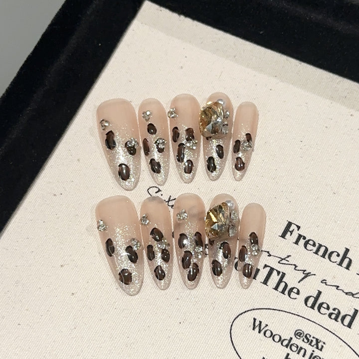 Artistic Gemstone-Embellished Press-On Nail Set