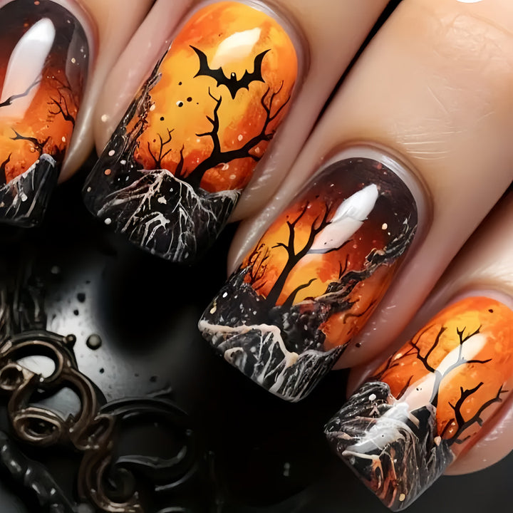 Artistic Halloween-Themed Press-On Nail Set Kalsten