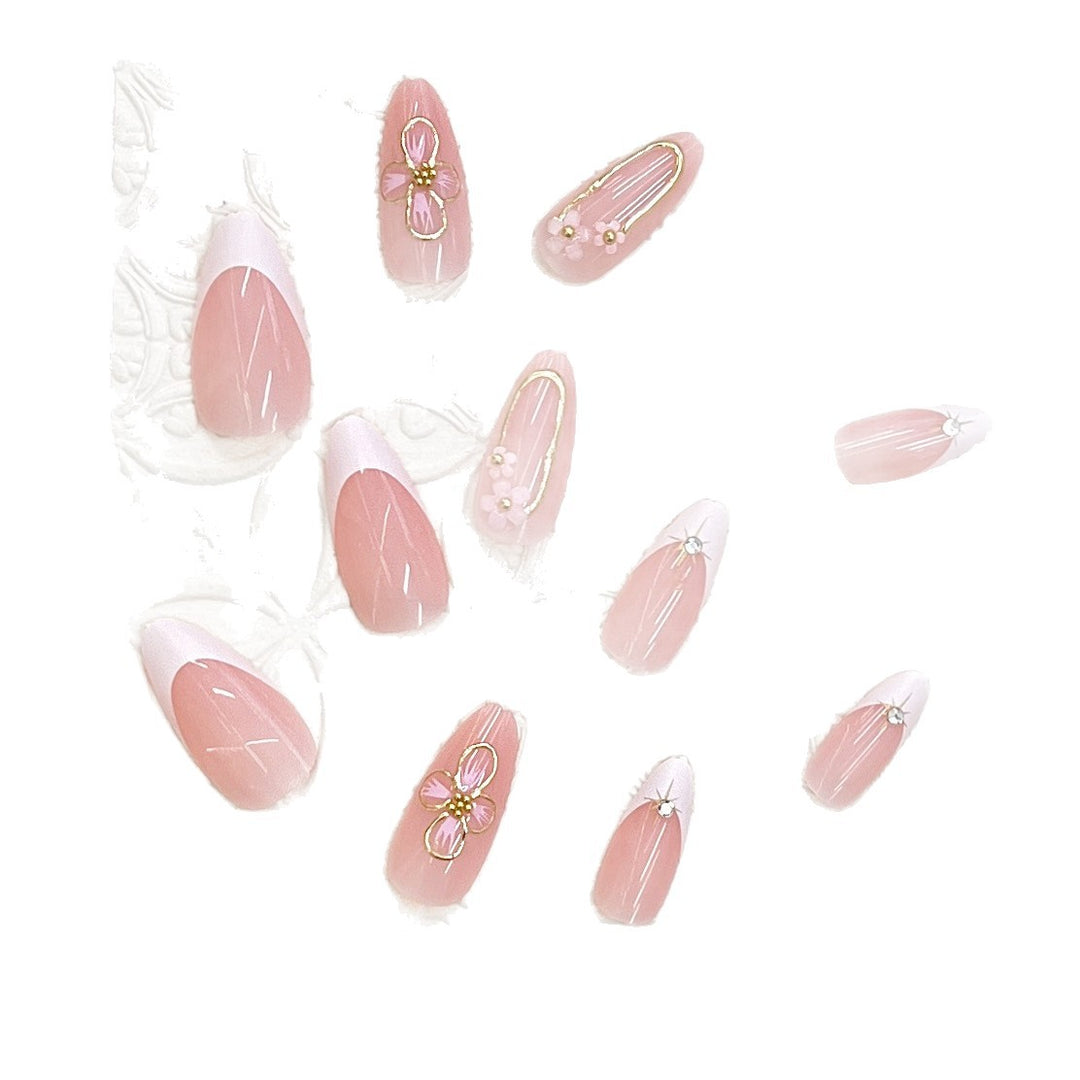Elegant Press-On Nail Art Set with Floral Accents Kalsten
