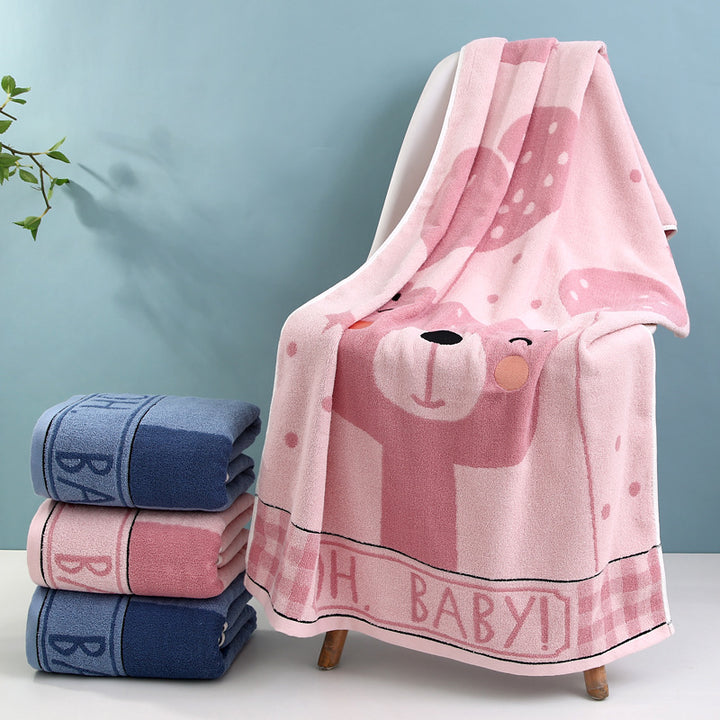 Cozy Terry Bath Blanket with Cute Bear Design Kalsten