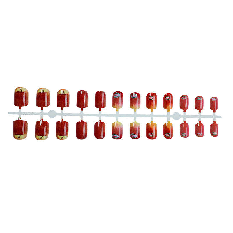 Artistic Press-On Nail Set with Unique Apple Designs kalsten