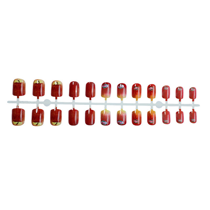 Artistic Press-On Nail Set with Unique Apple Designs kalsten