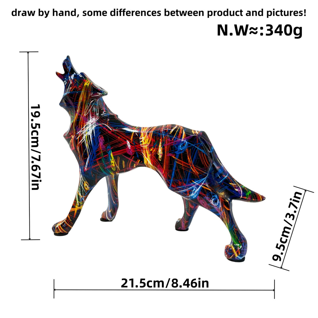 Unique wolf sculpture made of hand-painted resin Kalsten