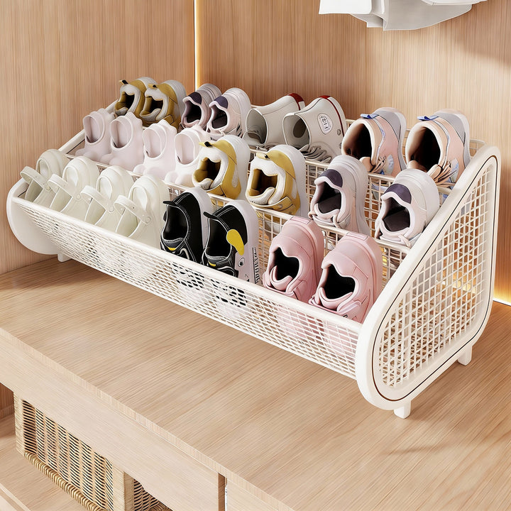 Compact Angled Tri-Level Mesh Slipper and Small Shoe Organizer Bin