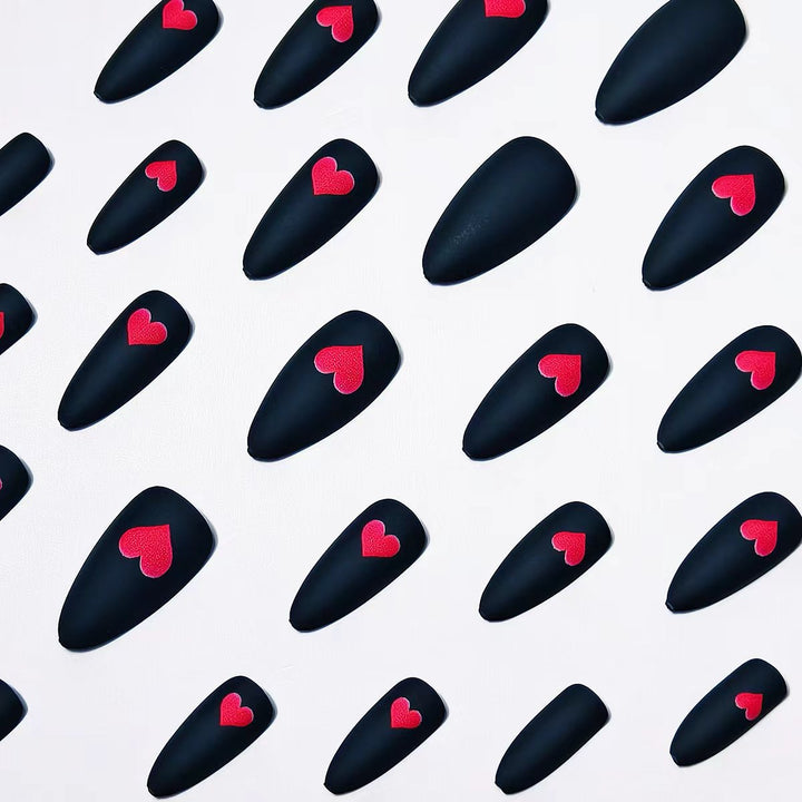 Heart-Embellished Matte Nail Art Kalsten