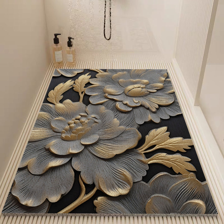 Elegant Floral Pattern Bath Mat Kalsten