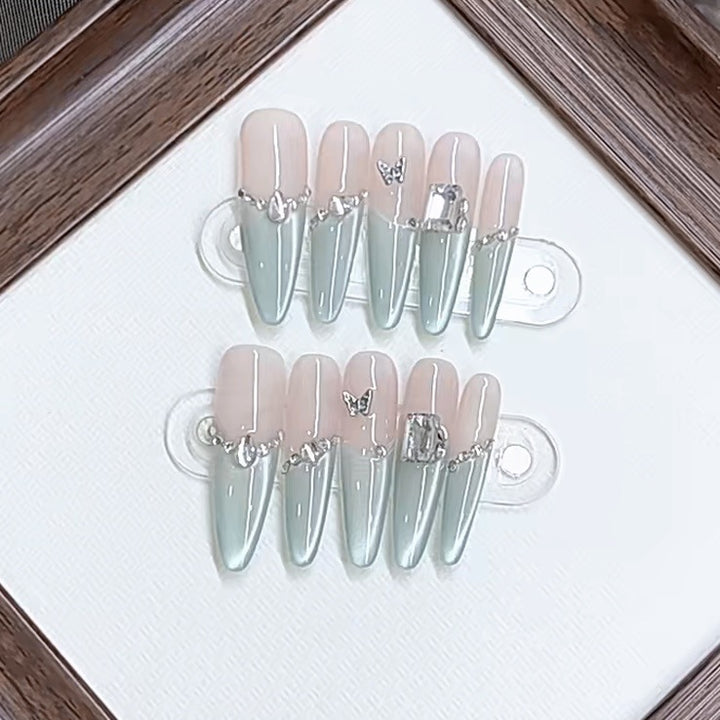 Elegant Press-On Nail Set with Crystal Accents Kalsten