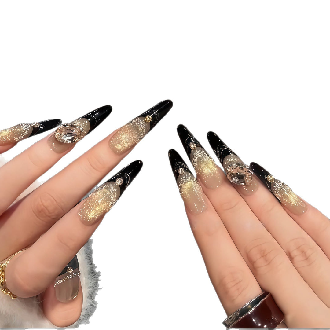 Glamorous artificial nails with extravagant rhinestone and glitter insets Kalsten