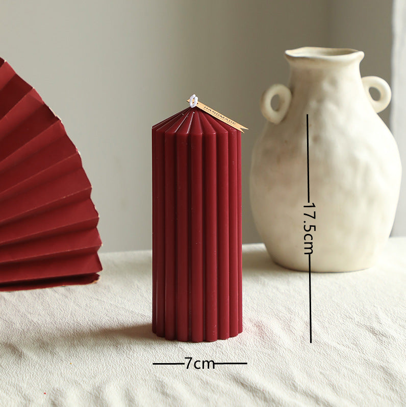Textured Vertical-Ribbed Pointed-Top Decorative Pillar Candle