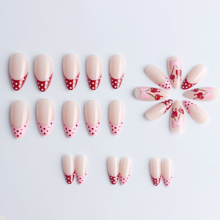 Artistic Cherry-Themed Press-On Nail Art Set Kalsten
