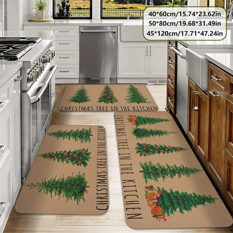 Festive Holiday-Themed Kitchen Mat Set