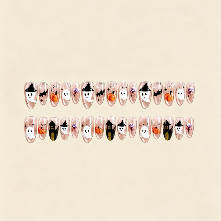 Artificial nail set with cheerful Halloween motif and artistic designs Kalsten