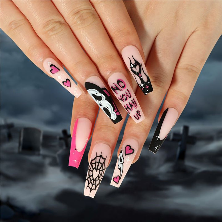 Artistic Halloween-Themed Press-On Nail Set Kalsten