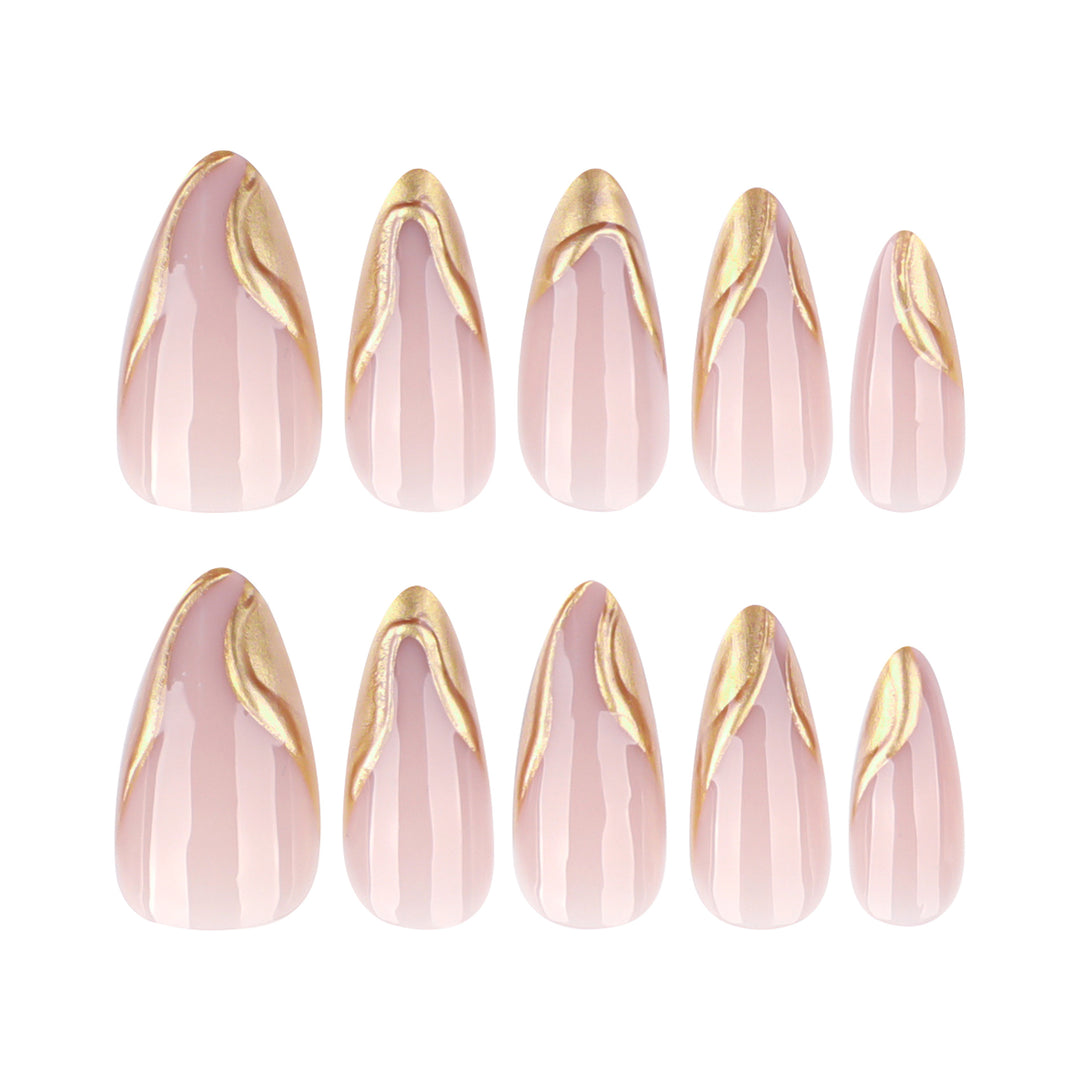 Elegant Stiletto Nails with Shimmering Gold Accent Kalsten