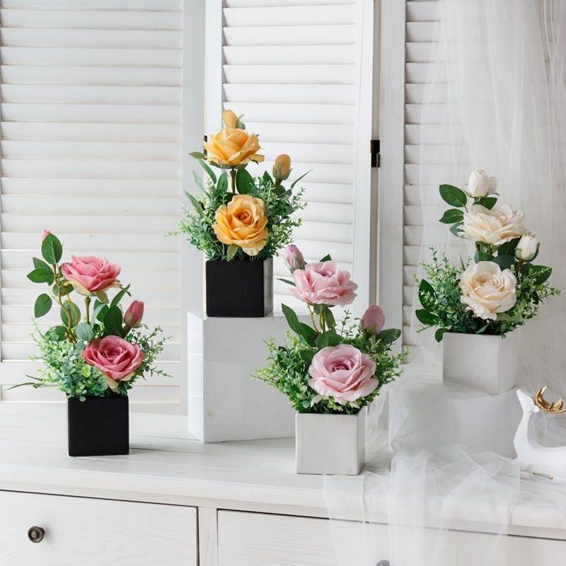 Lifelike Floral Arrangement in Decorative Square Planter