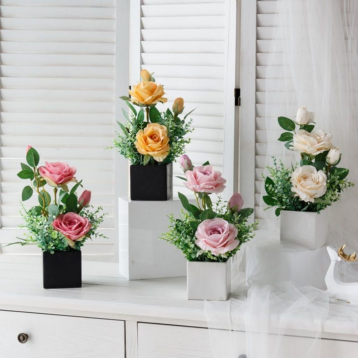 Lifelike Floral Arrangement in Decorative Square Planter