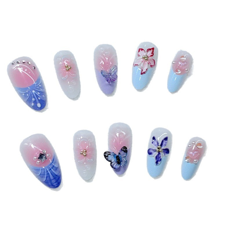 Artful Nail Art with Floral Details and Butterflies Kalsten