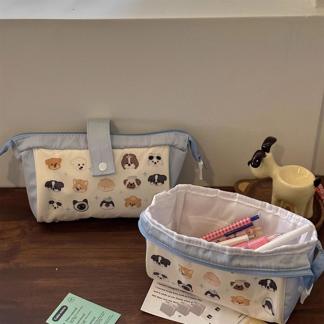 Cat-Themed Multi-Pocket Pencil Pouch
