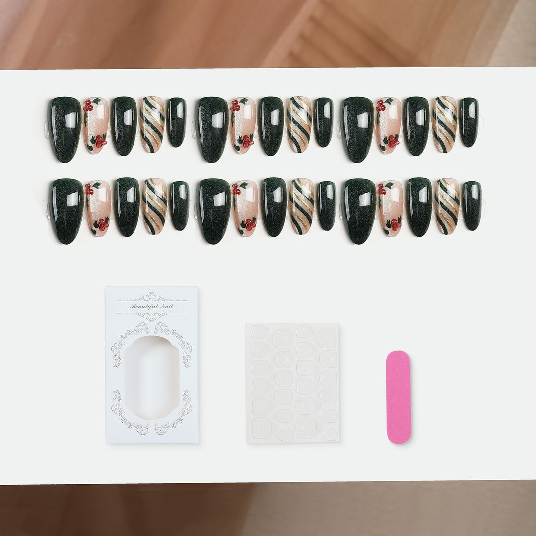 Artificial nail set with floral accents and elegant high-gloss surface Kalsten