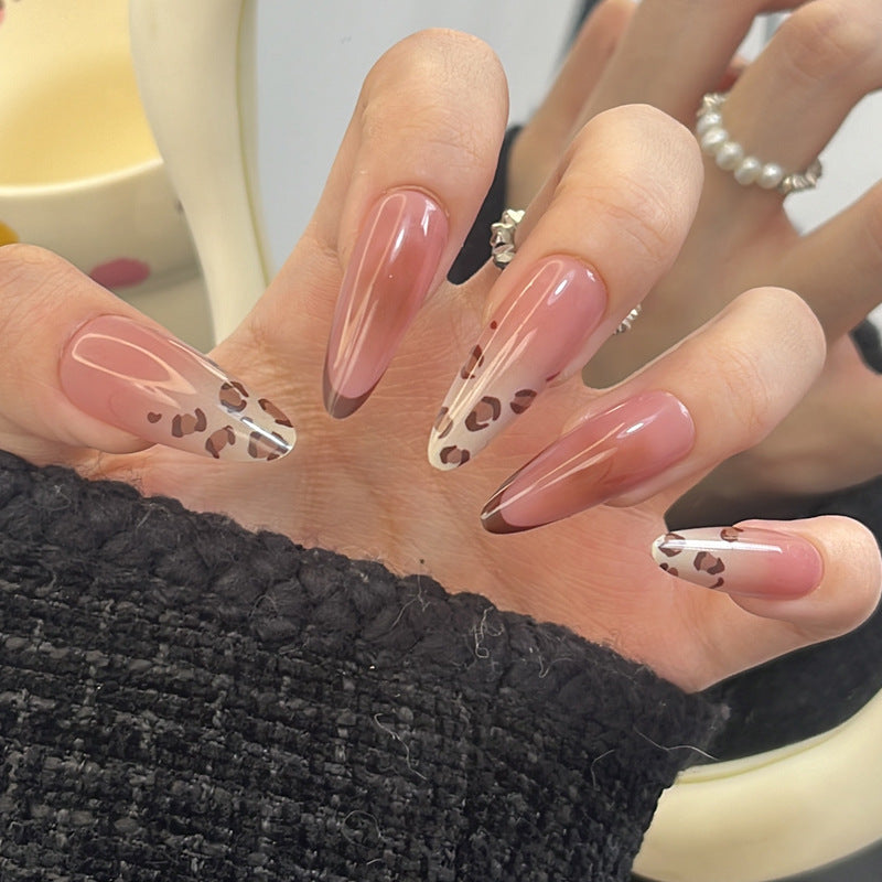 Artistic Stiletto Press-On Nail Design with Leopard Accents Kalsten