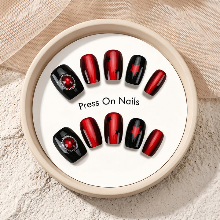 Decorative Press-On Nail Set with Star and Bow Designs Kalsten