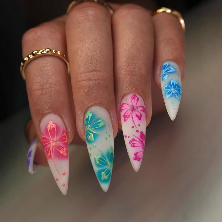 Artificial nail set with lively 3D floral designs Kalsten