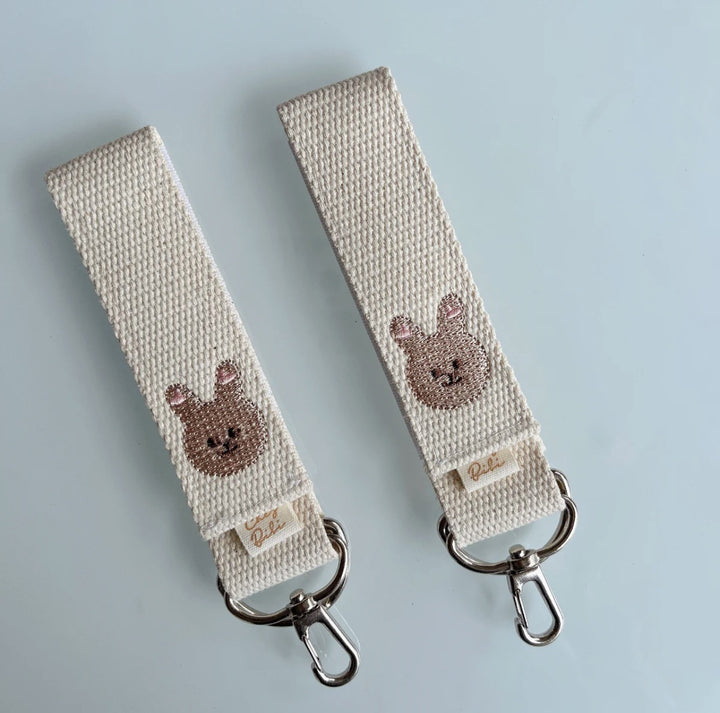 Woven Key Strap with Embroidered Bear Motif and Swivel Metal Clips
