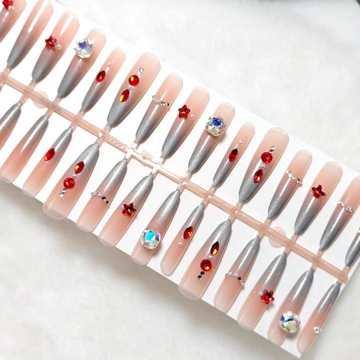 Artificial nails with glamorous design and sparkling accents Kalsten