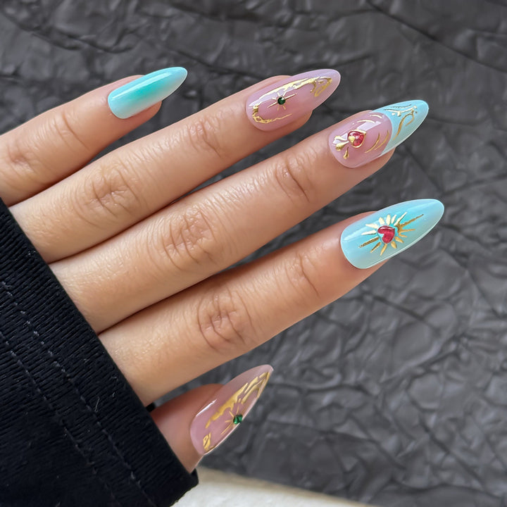Artistic Floral Embellished Press-On Nail Set Kalsten
