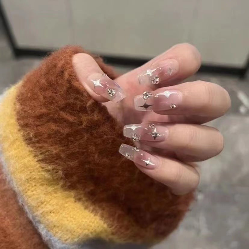 Exquisite Crystal-Embellished Long Press-On Nails