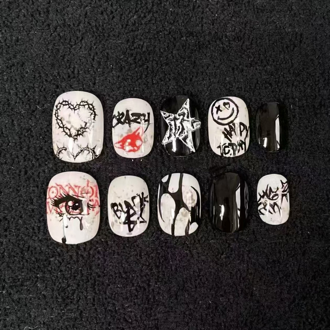 Artistic Press-On Nail Set with Geometric Designs Kalsten