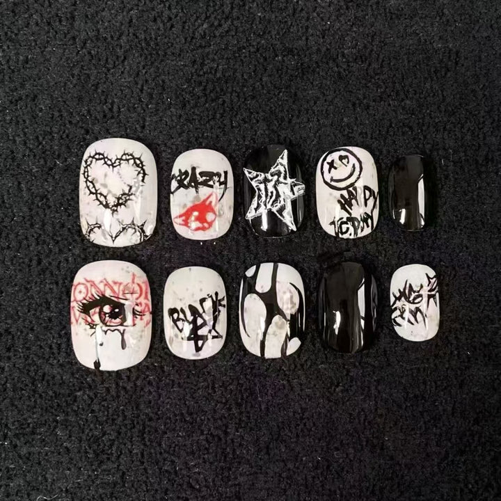 Artistic Press-On Nail Set with Geometric Designs Kalsten