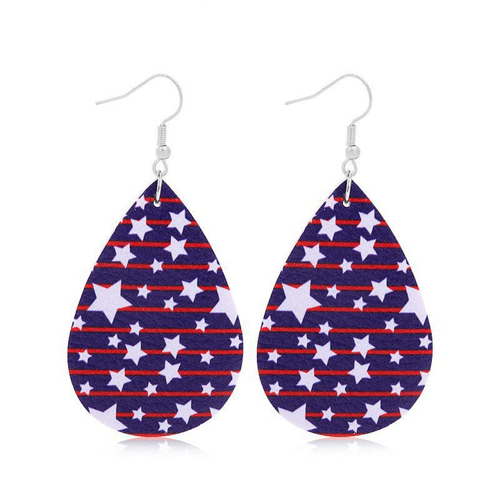 Women heart-shaped drop earrings with patriotic flag print and nickel-free hooks Kalsten