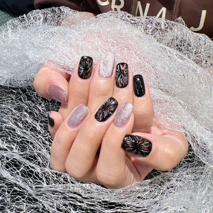 Artificial nails with glitter and floral patterns Kalsten