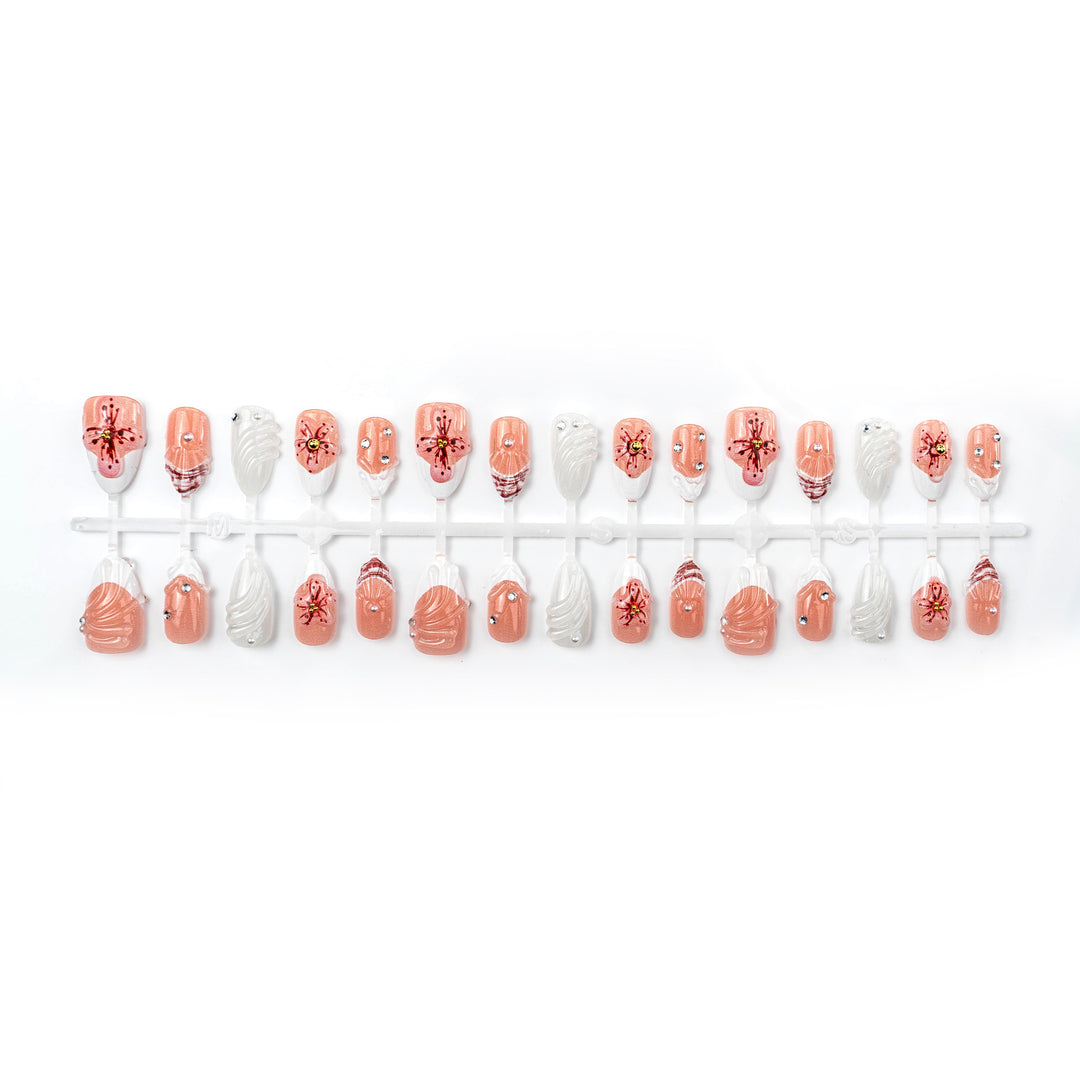 Artificial nails with handcrafted flower and glitter elements Kalsten