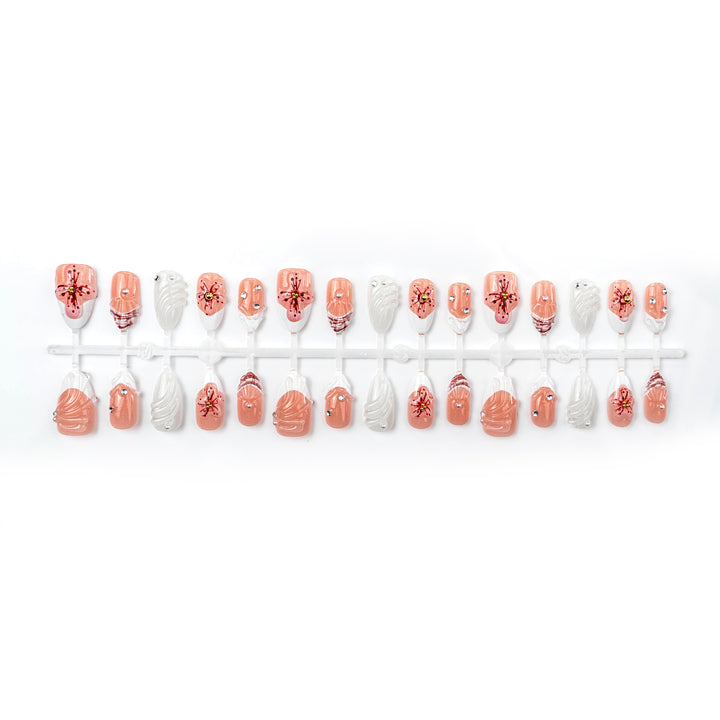 Artificial nails with handcrafted flower and glitter elements Kalsten