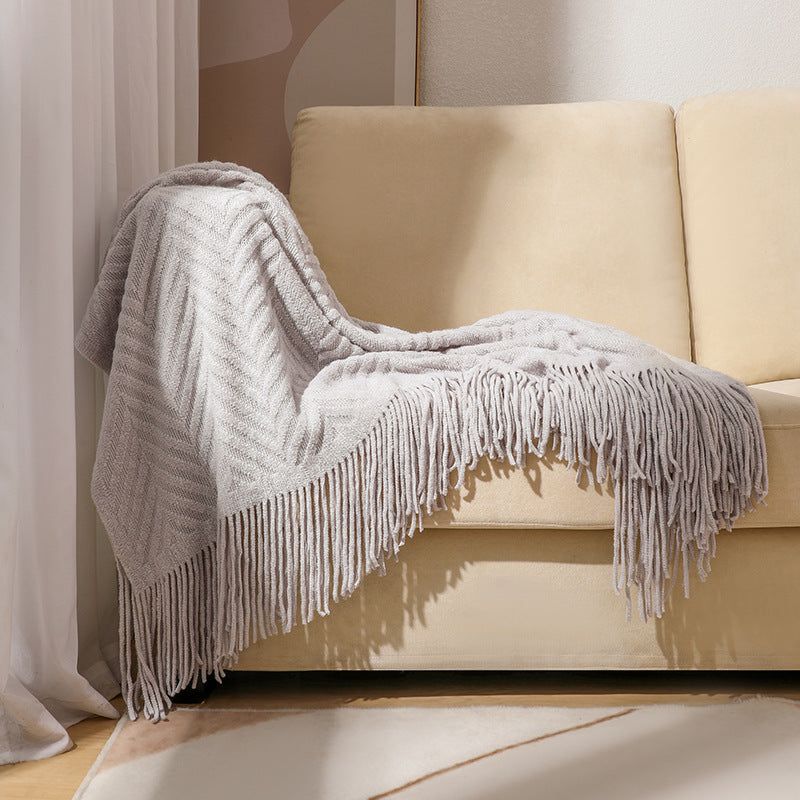 Cozy Knit Fringe Blanket Kalsten