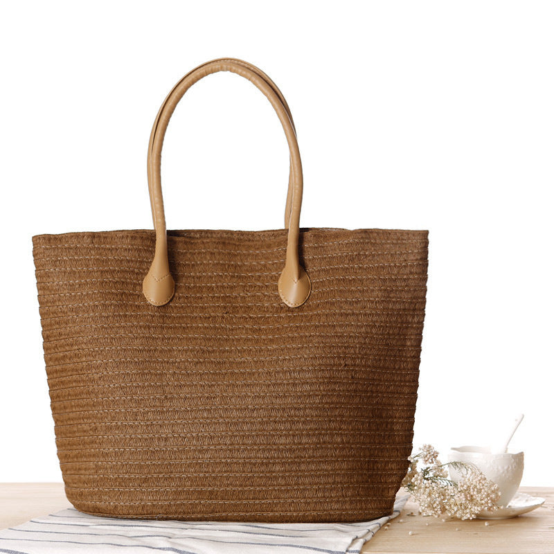 Spacious straw tote bag with elegant leather straps Kalsten