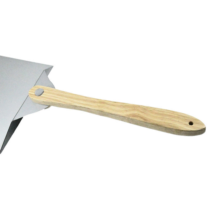 large round stainless steel pizza paddle with beveled edge and full-length wooden handle Kalsten