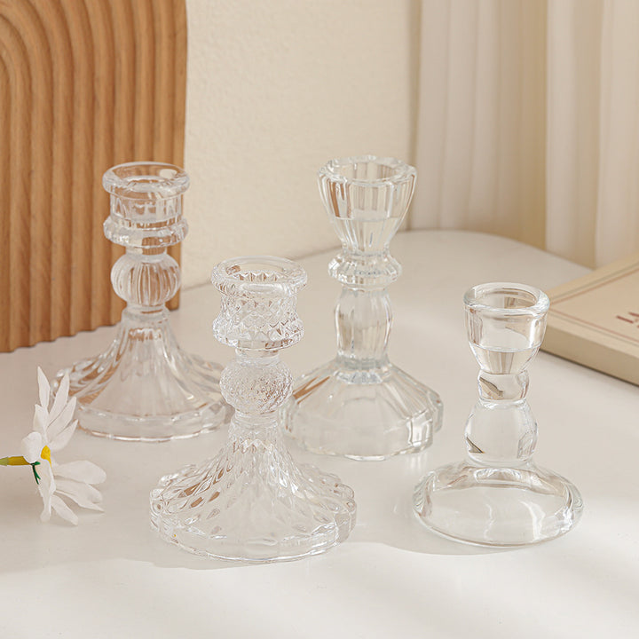 Crystal-cut Glass Candlestick Holder with Ribbed Stem Kalsten