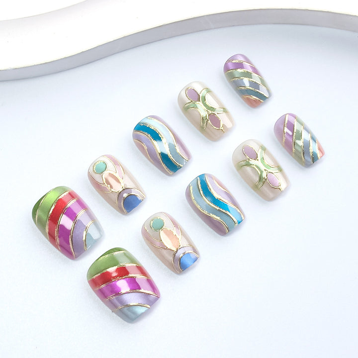 Artistic Press-On Nail Set with Gold Accents Kalsten