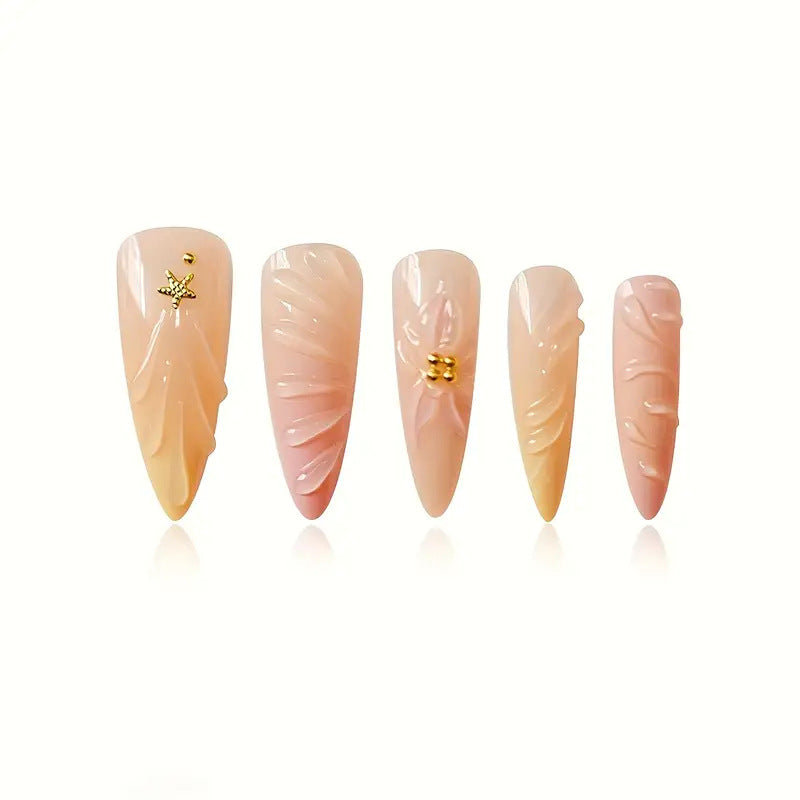 Artistic Press-On Nail Set with Floral Design Kalsten