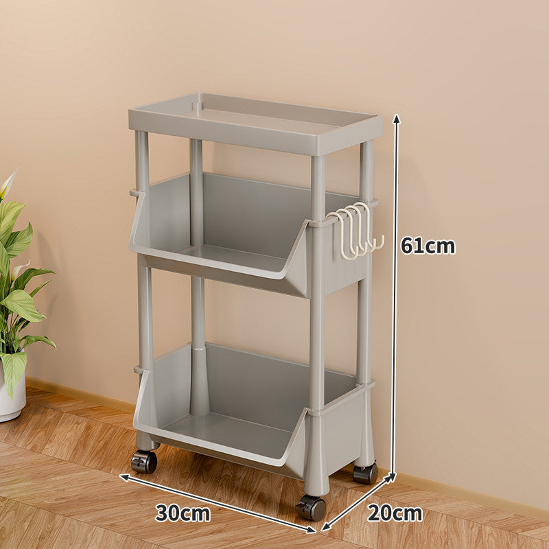 Slim Four-Tier Rolling Storage Cart with Stacking Open Bins