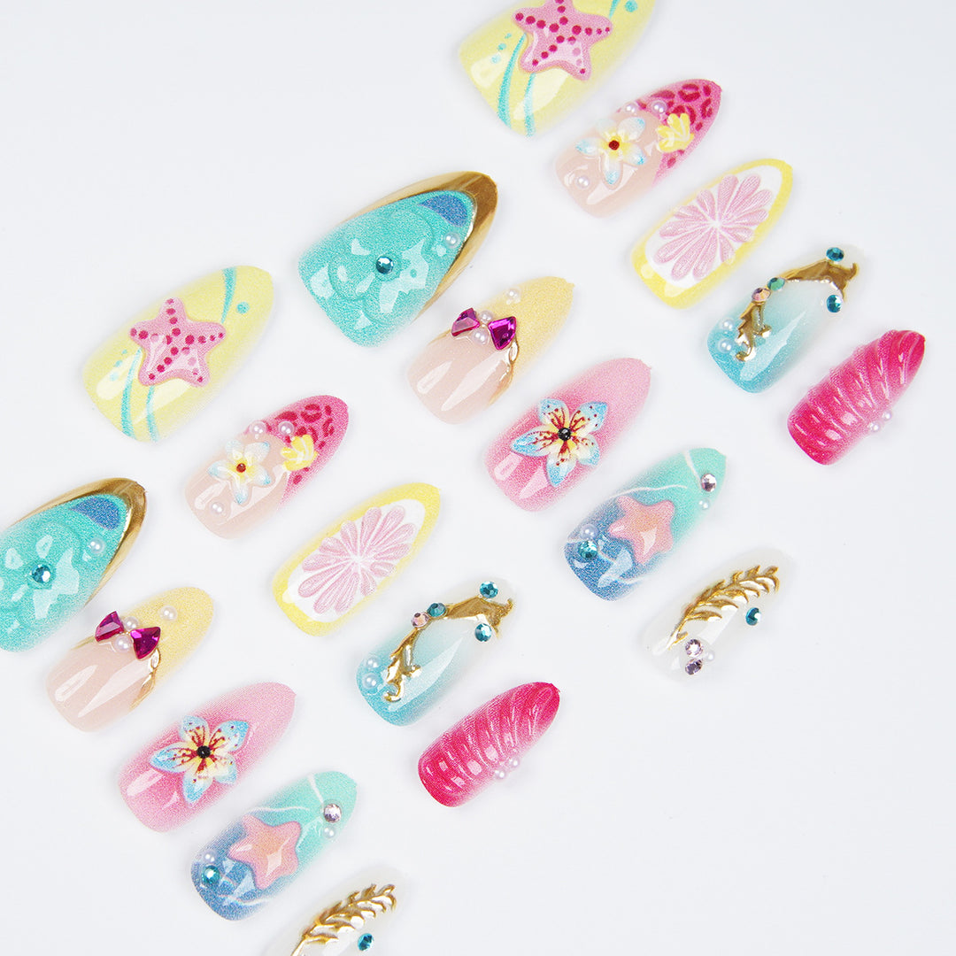Colorful artificial nails with rhinestones Kalsten