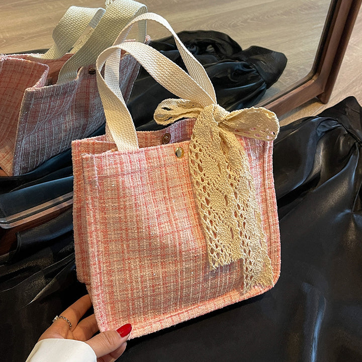 Lace-Detail Structured Tote Bag