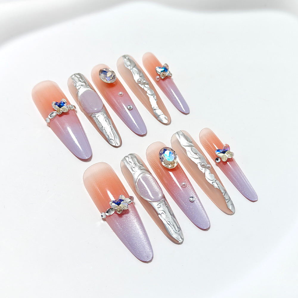 Artificial nails with elegant ombre design and jewelry accents Kalsten