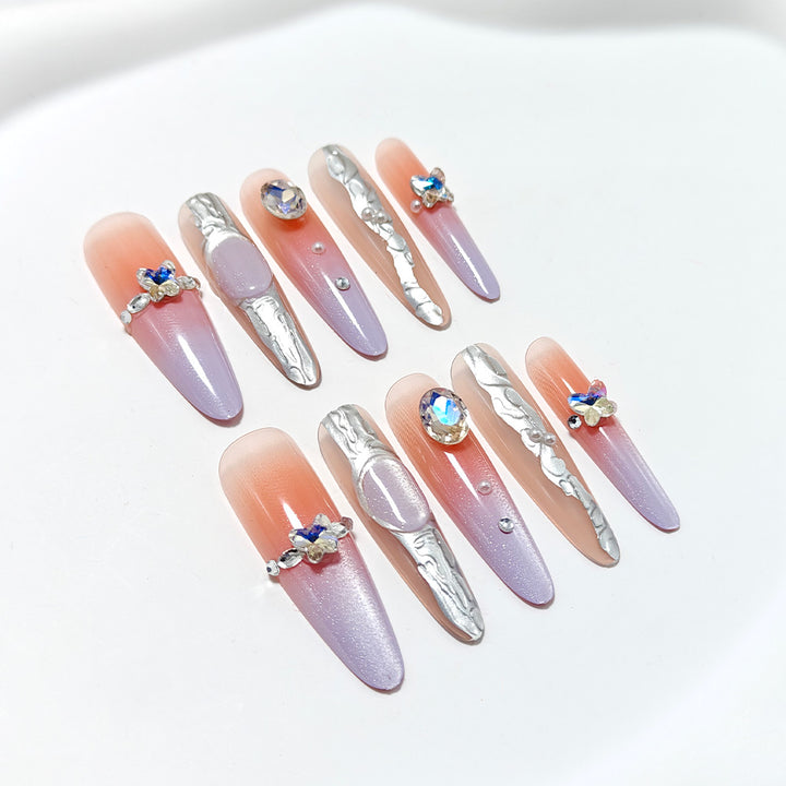 Artificial nails with elegant ombre design and jewelry accents Kalsten