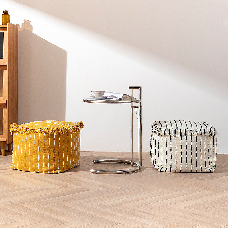 Boho seat pouf made of cotton fabric with fringes Kalsten