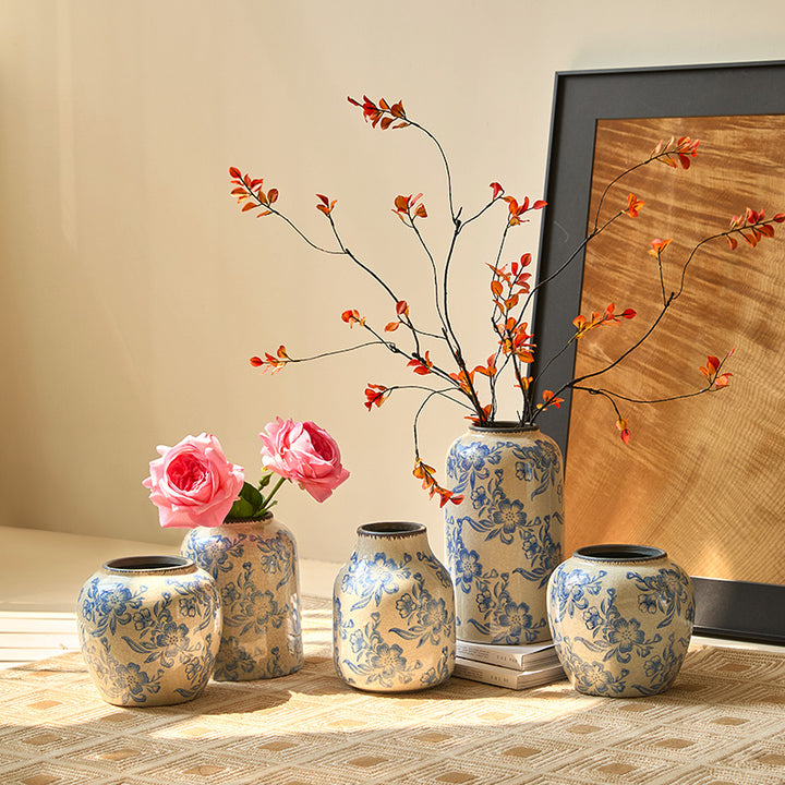 Floral-Patterned Decorative Ceramic Vase